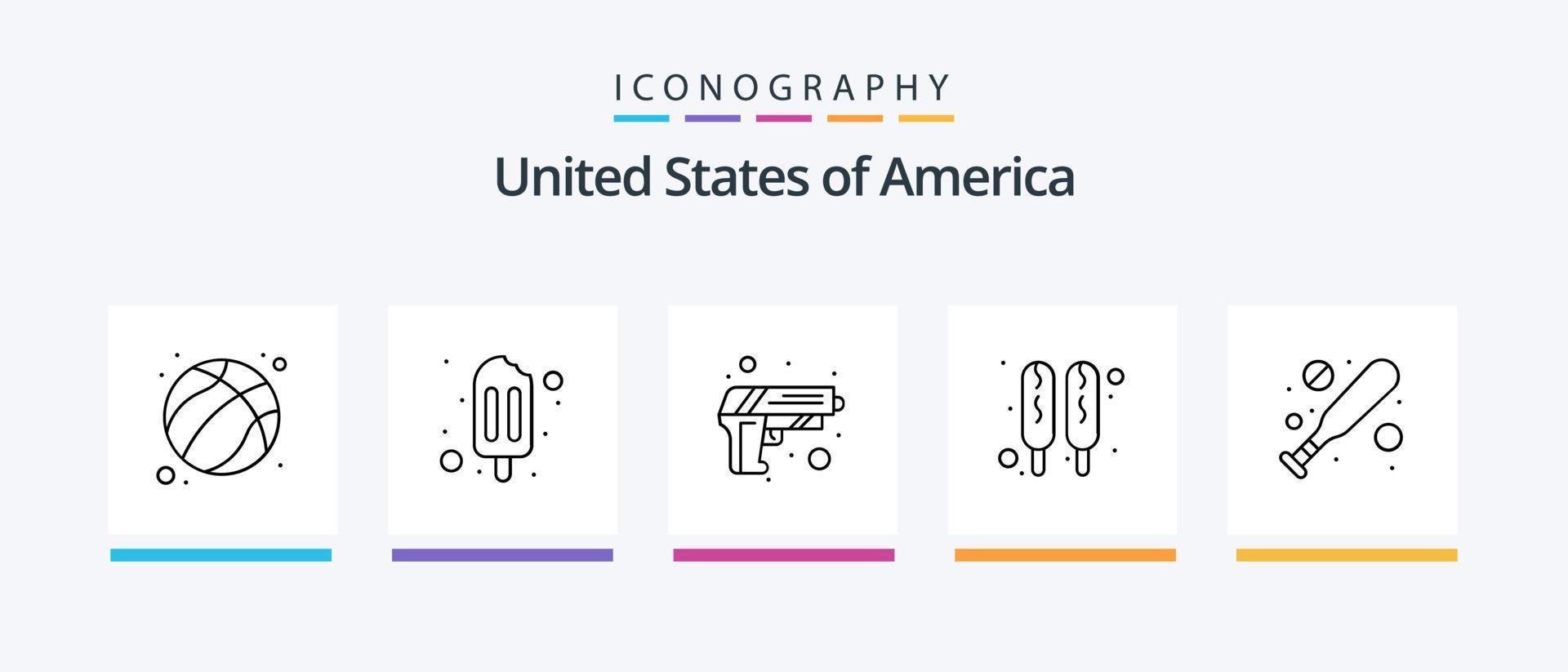 Usa Line 5 Icon Pack Including sausage. food. food. washington. sight. Creative Icons Design vector