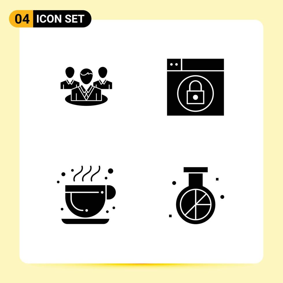 Pack of 4 Modern Solid Glyphs Signs and Symbols for Web Print Media such as group hot coffee conversation lock market Editable Vector Design Elements