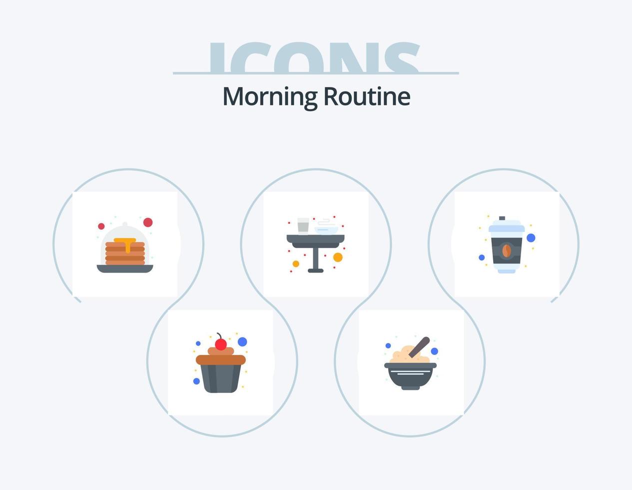 Morning Routine Flat Icon Pack 5 Icon Design. cup. lunch. cake. glass. dinner vector
