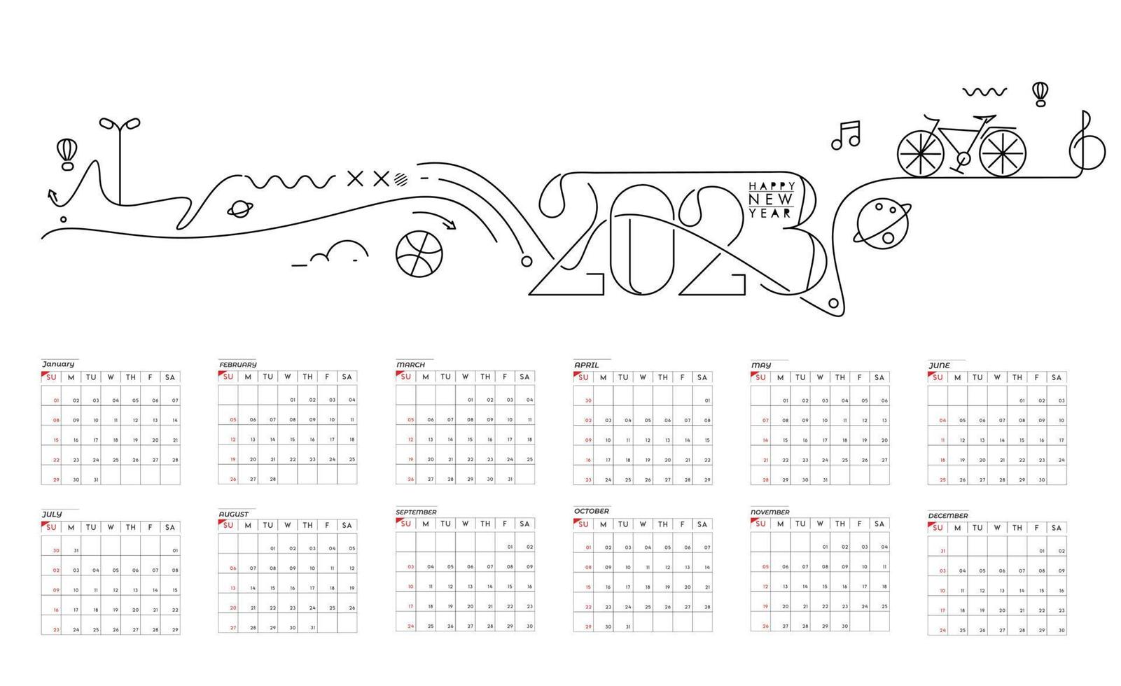 2023 calendario feliz año nuevo diseño. vector