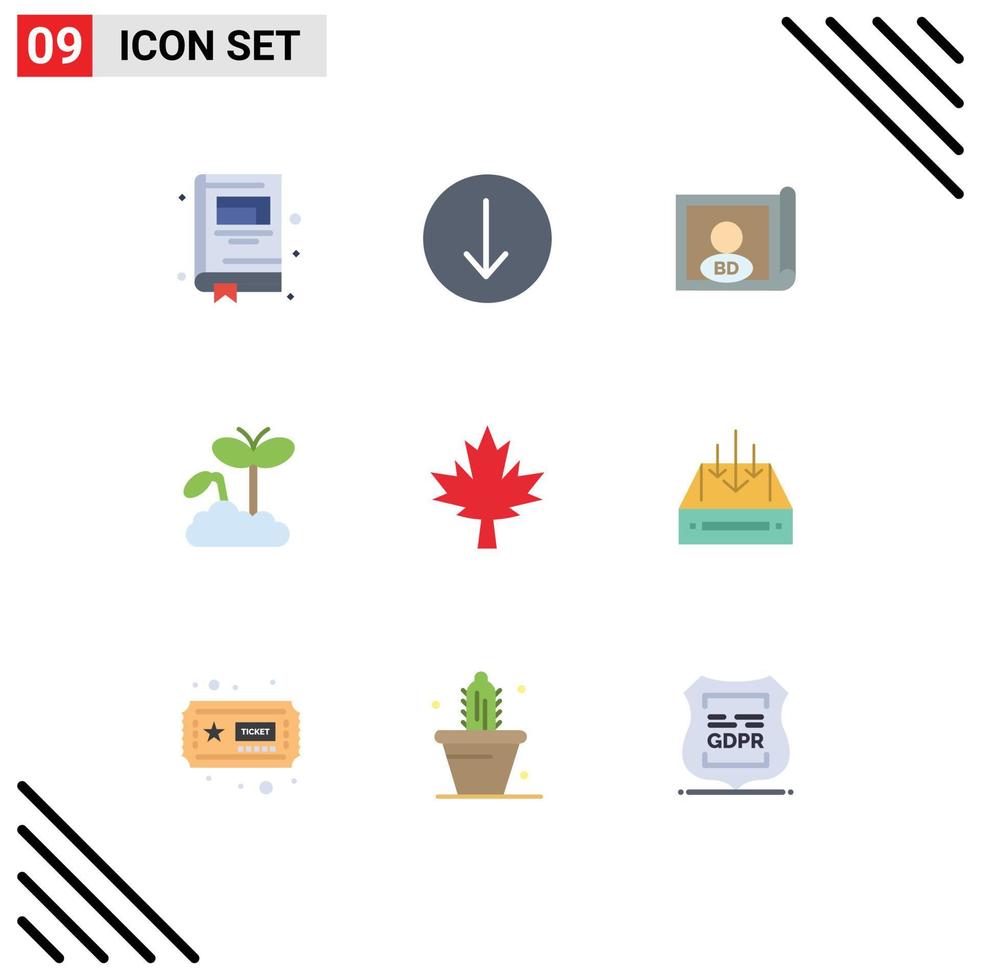 Universal Icon Symbols Group of 9 Modern Flat Colors of inbox leaf flag canada maturity Editable Vector Design Elements