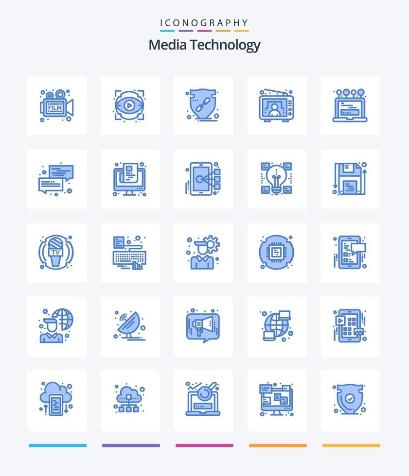 creativo medios de comunicación tecnología 25 azul icono paquete tal como usuario. televisión. espectáculo. entretenimiento. proteger vector