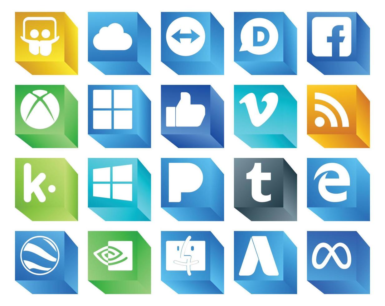 20 social medios de comunicación icono paquete incluso nvidia borde vimeo tumblr ventanas vector