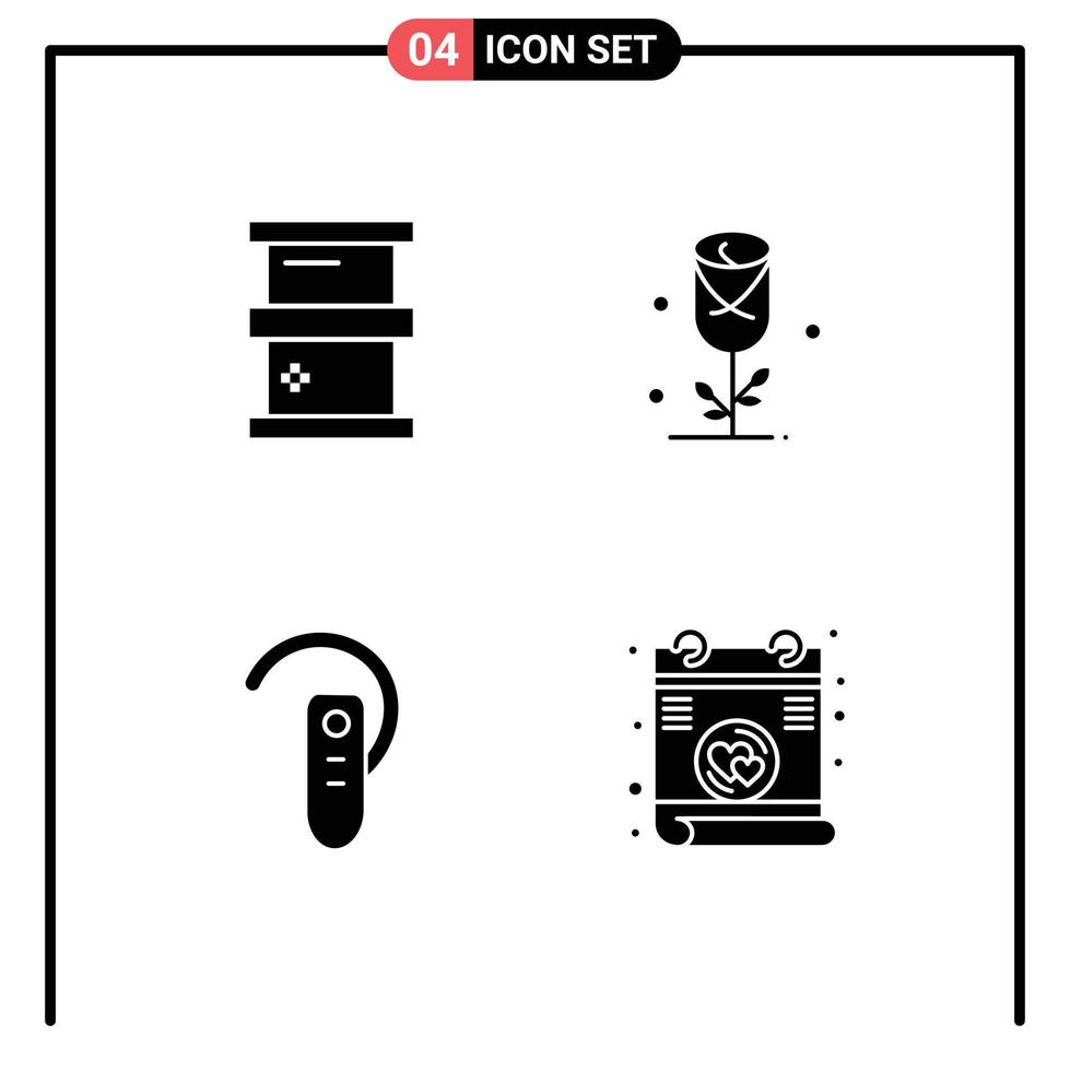 Set of 4 Commercial Solid Glyphs pack for biochemistry bluetooth hazardous heart headphone Editable Vector Design Elements