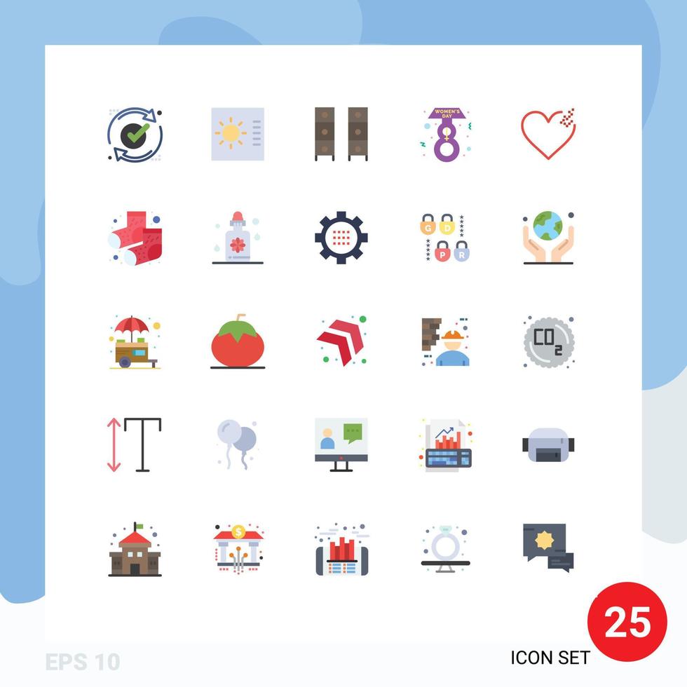 25 Universal Flat Color Signs Symbols of broken day draw female wardrobe Editable Vector Design Elements