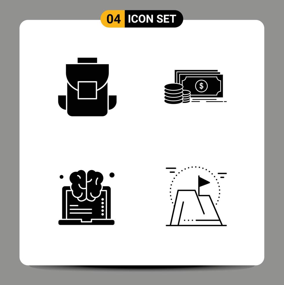 Stock Vector Icon Pack of 4 Line Signs and Symbols for media learning back bag payment think Editable Vector Design Elements