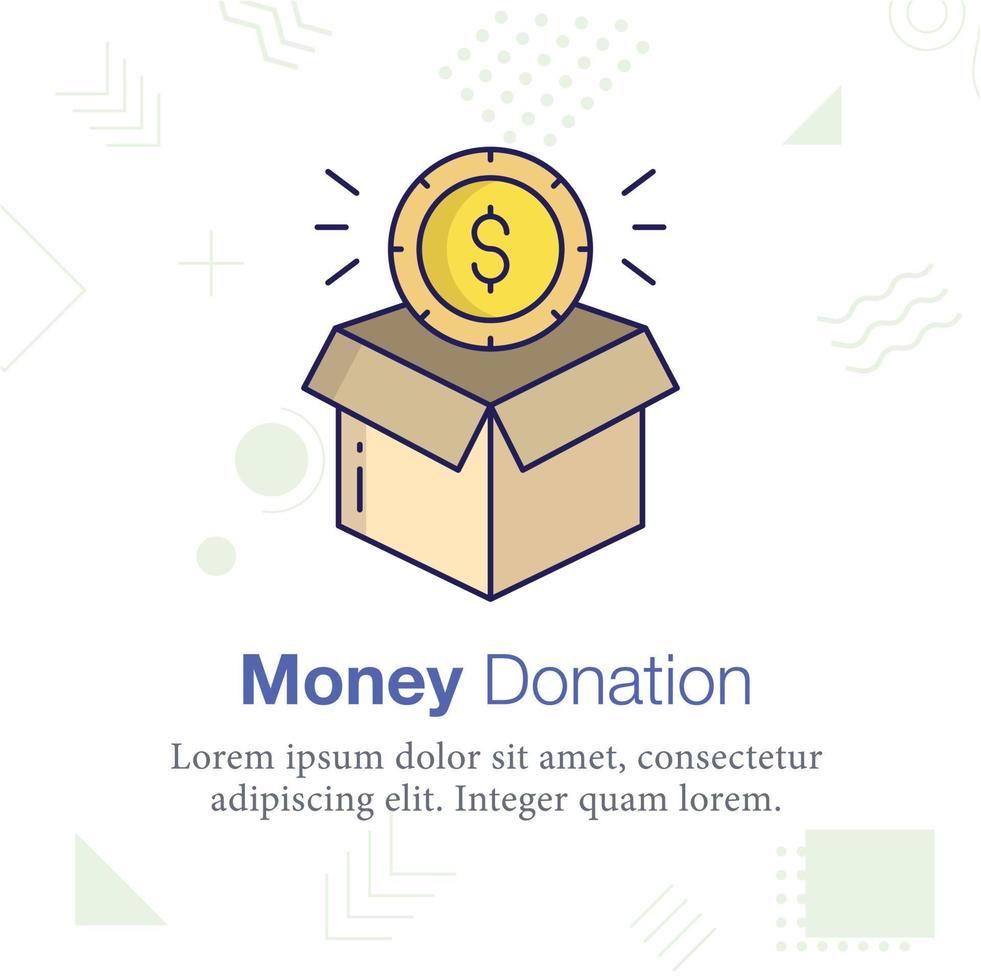 ilustración de icono de vector de caja de donación de dinero