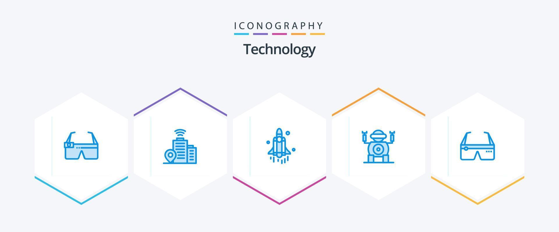 Technology 25 Blue icon pack including glasses. computing. rocket. computer. technology vector