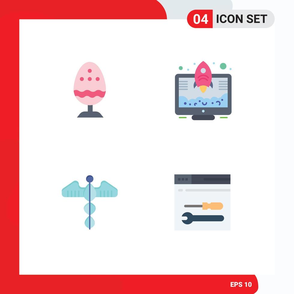 4 Universal Flat Icons Set for Web and Mobile Applications boiled medical egg launch heart Editable Vector Design Elements