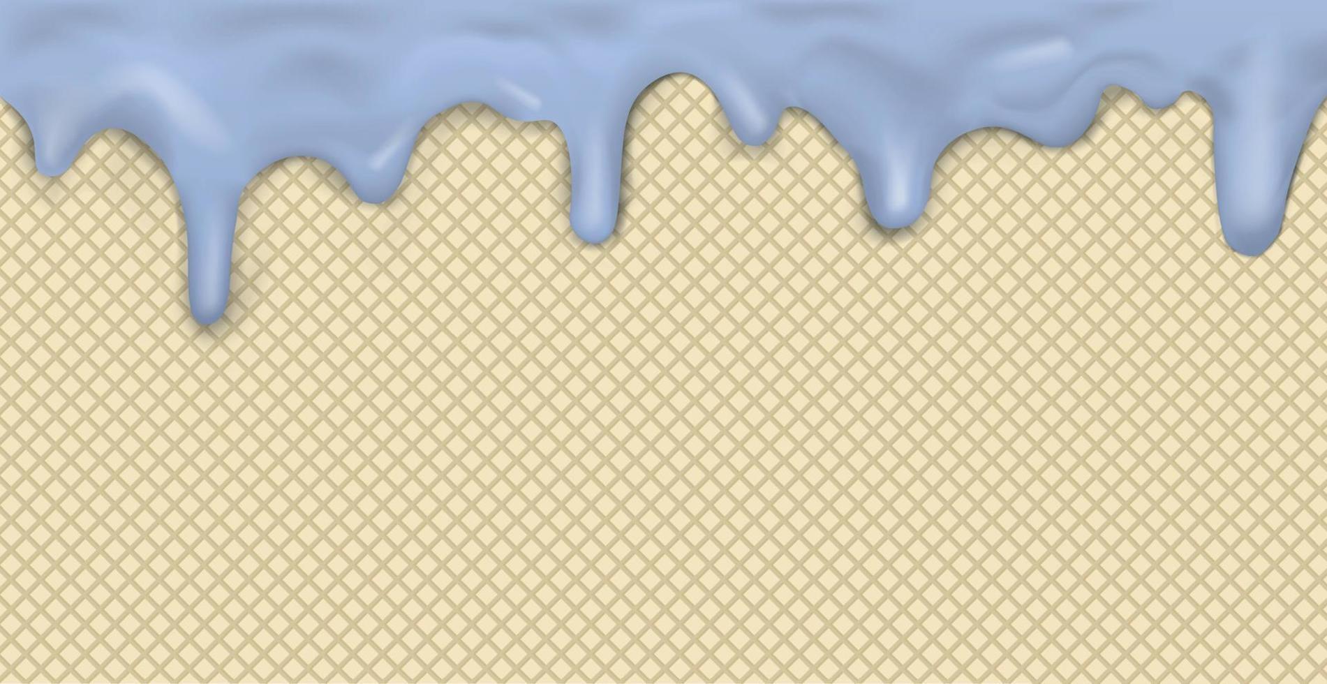 Sweet seamless panoramic ice cream pattern with dripping pink icing and wafer texture - Vector