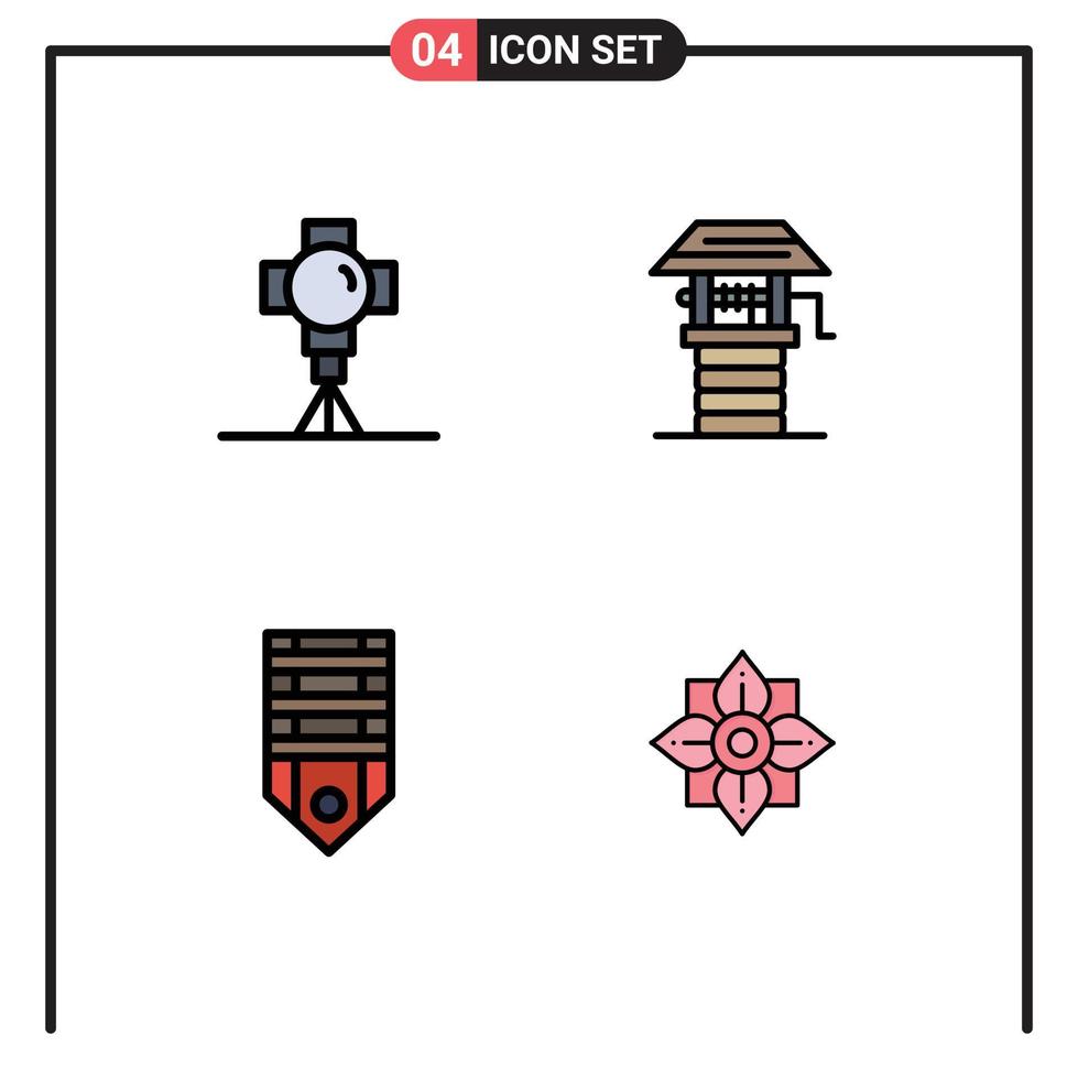 Pack of 4 Modern Filledline Flat Colors Signs and Symbols for Web Print Media such as cinema badge movie farm rank Editable Vector Design Elements