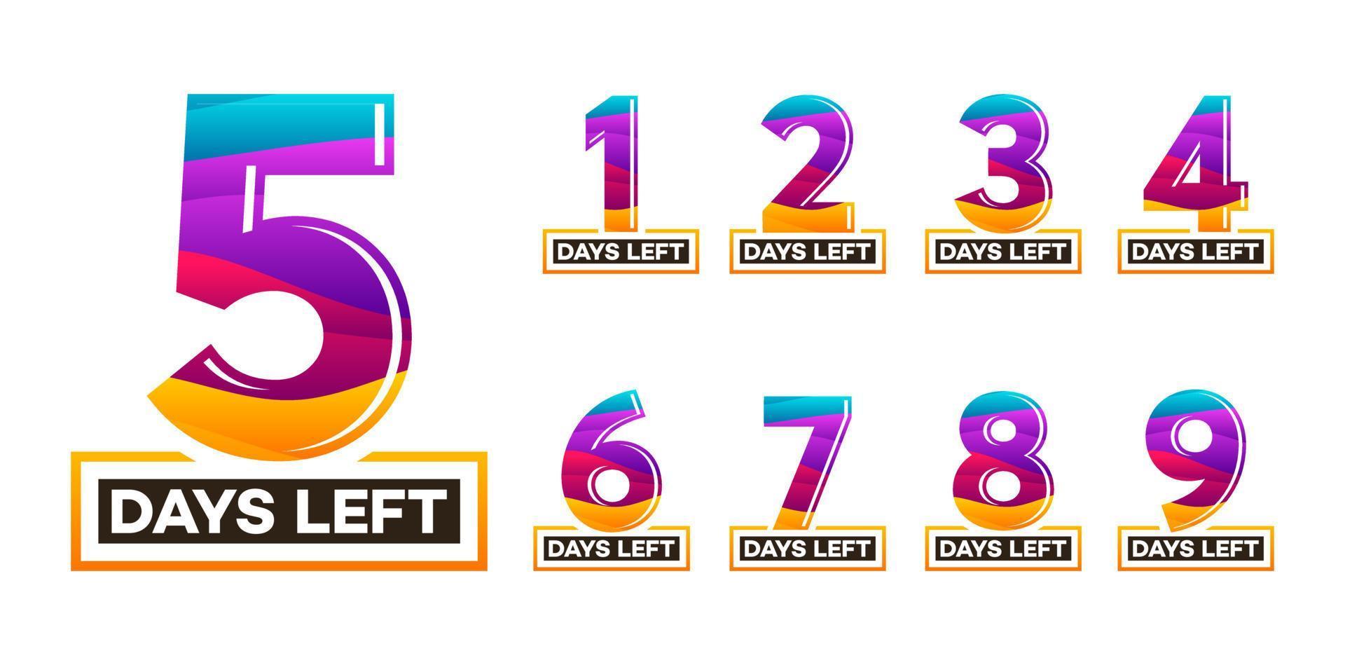 Modern Colorful Countdown left days banner, number of days left badge for promotion, countdown sales vector illustration