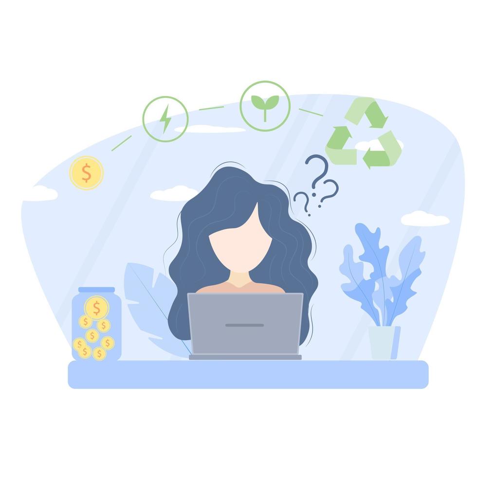 Save energy and save money concept. Idea of reducing energy consumption and utility bill payments. Energy and money economy. Vector flat illustration