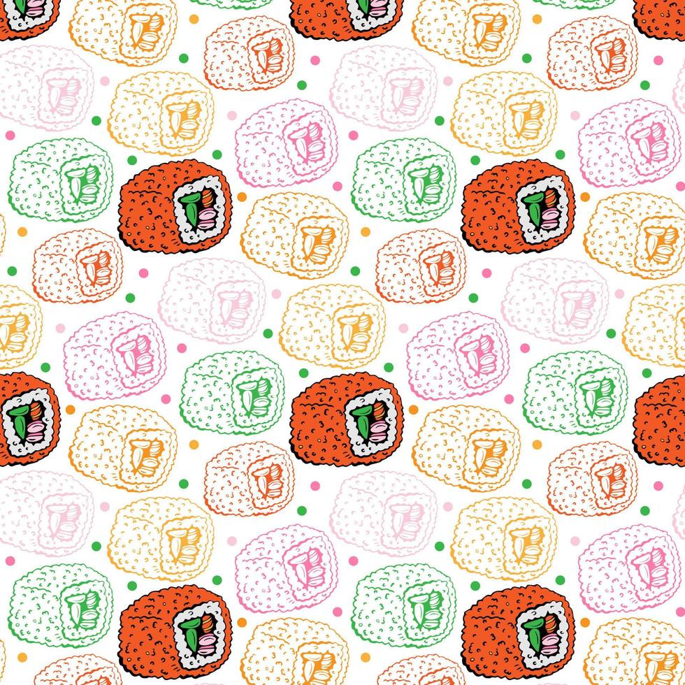 Masago pattern with orange sushi isolated on white background vector