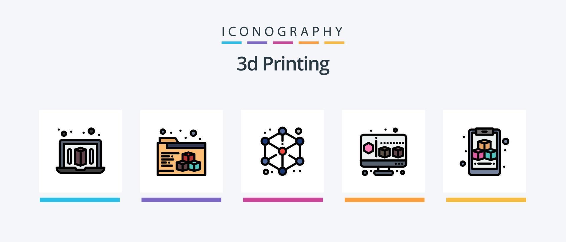 3d Printing Line Filled 5 Icon Pack Including . printing. direct. cube. cube. Creative Icons Design vector