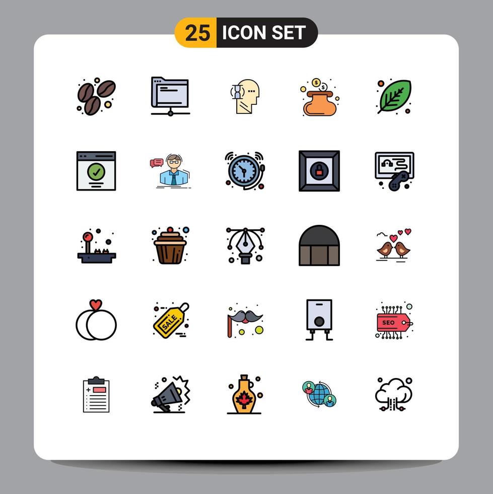 Modern Set of 25 Filled line Flat Colors and symbols such as leaf eco wait purse cash Editable Vector Design Elements