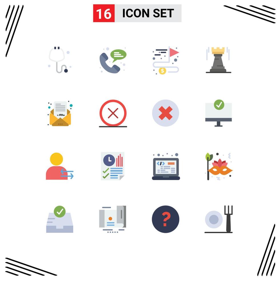 Modern Set of 16 Flat Colors and symbols such as letter business mail complete fort strategy Editable Pack of Creative Vector Design Elements