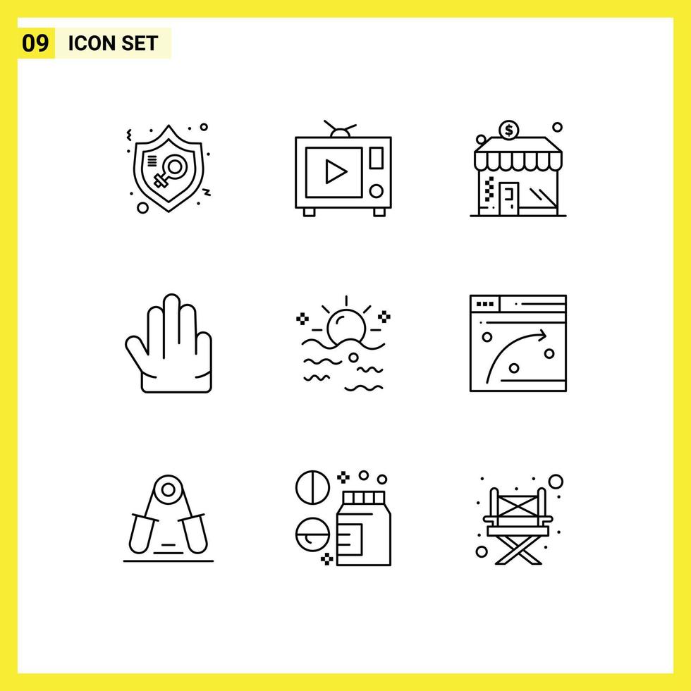 9 Universal Outline Signs Symbols of summer sea business hand fingers Editable Vector Design Elements