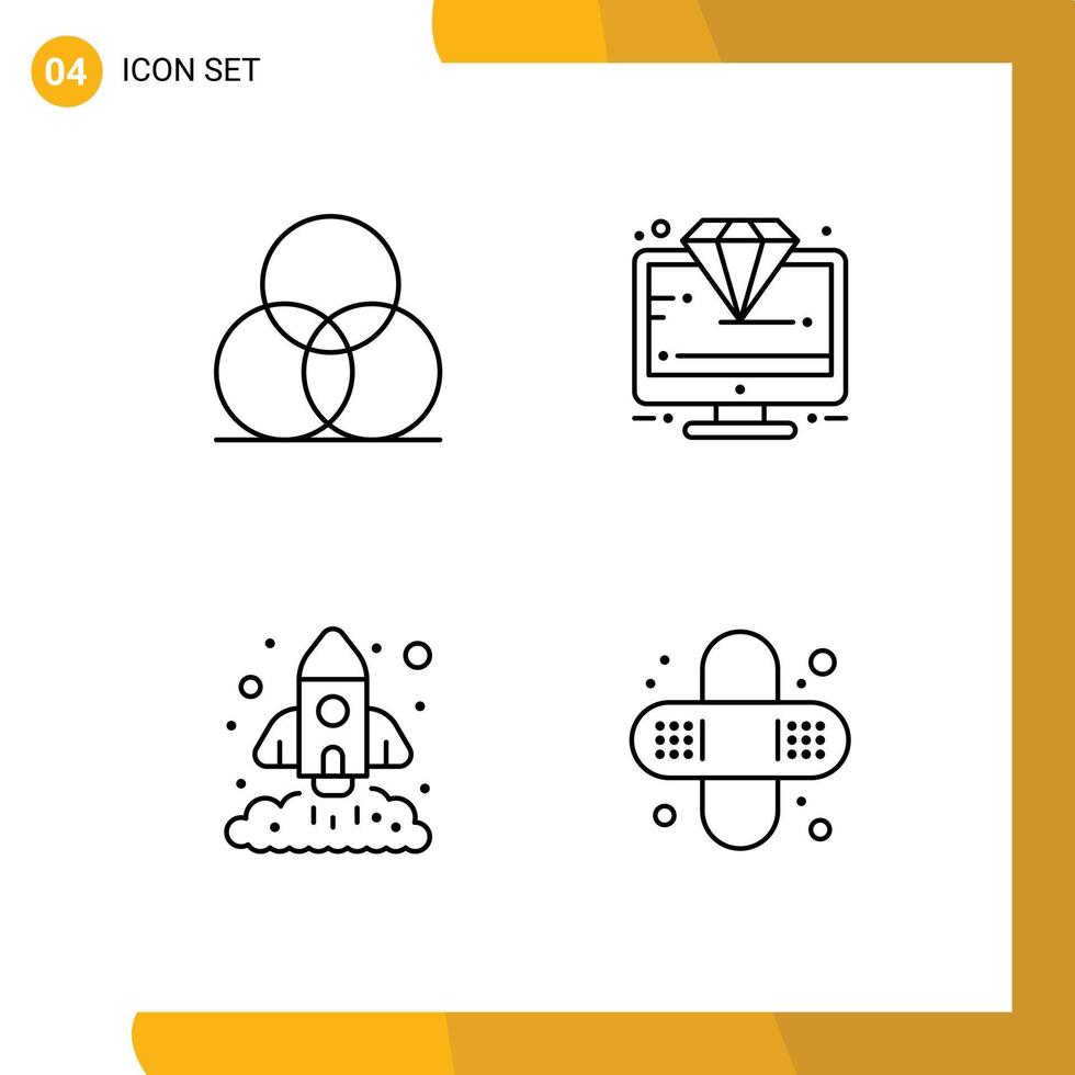 Mobile Interface Line Set of 4 Pictograms of color business design monitor marketing Editable Vector Design Elements