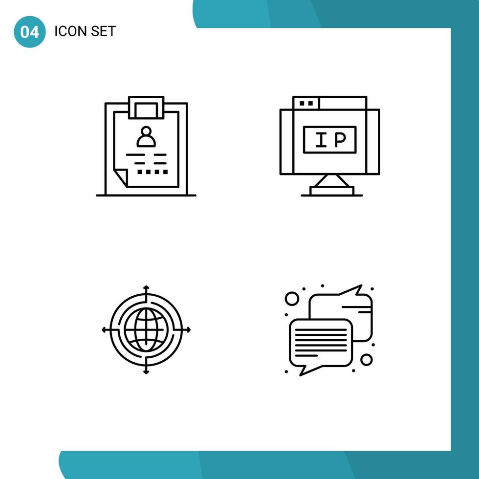 4 4 línea concepto para sitios web móvil y aplicaciones portapapeles globo médico ip objetivo editable vector diseño elementos