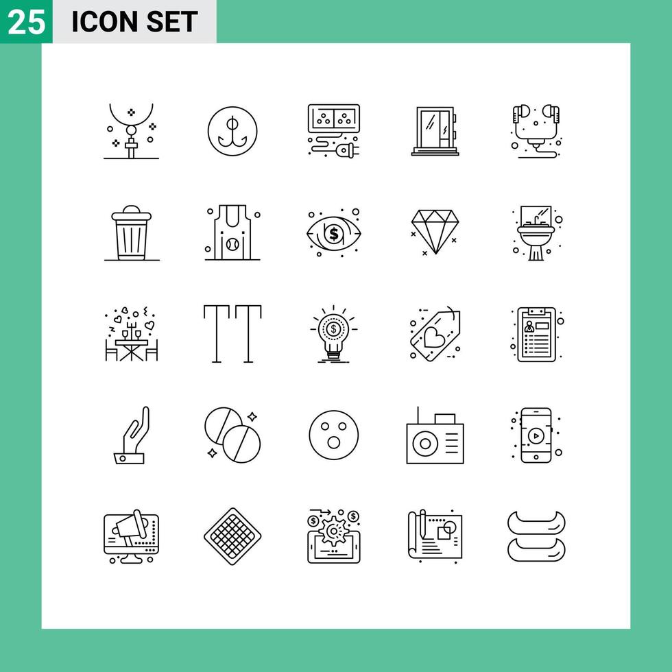 25 Thematic Vector Lines and Editable Symbols of repair building sport window energy Editable Vector Design Elements