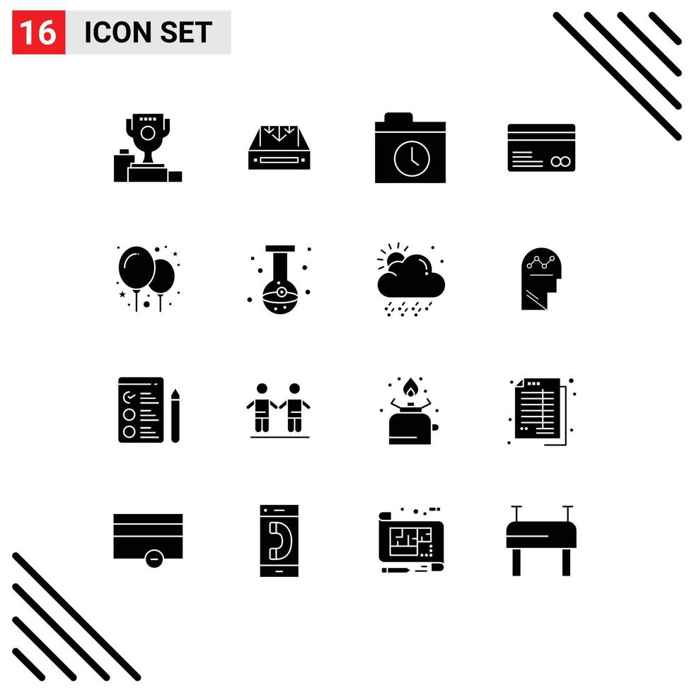 Group of 16 Solid Glyphs Signs and Symbols for payments credit card container card folder Editable Vector Design Elements