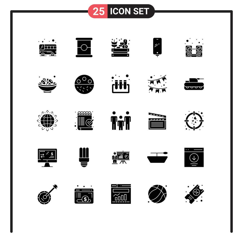 Set of 25 Modern UI Icons Symbols Signs for music computer food battery mobile Editable Vector Design Elements