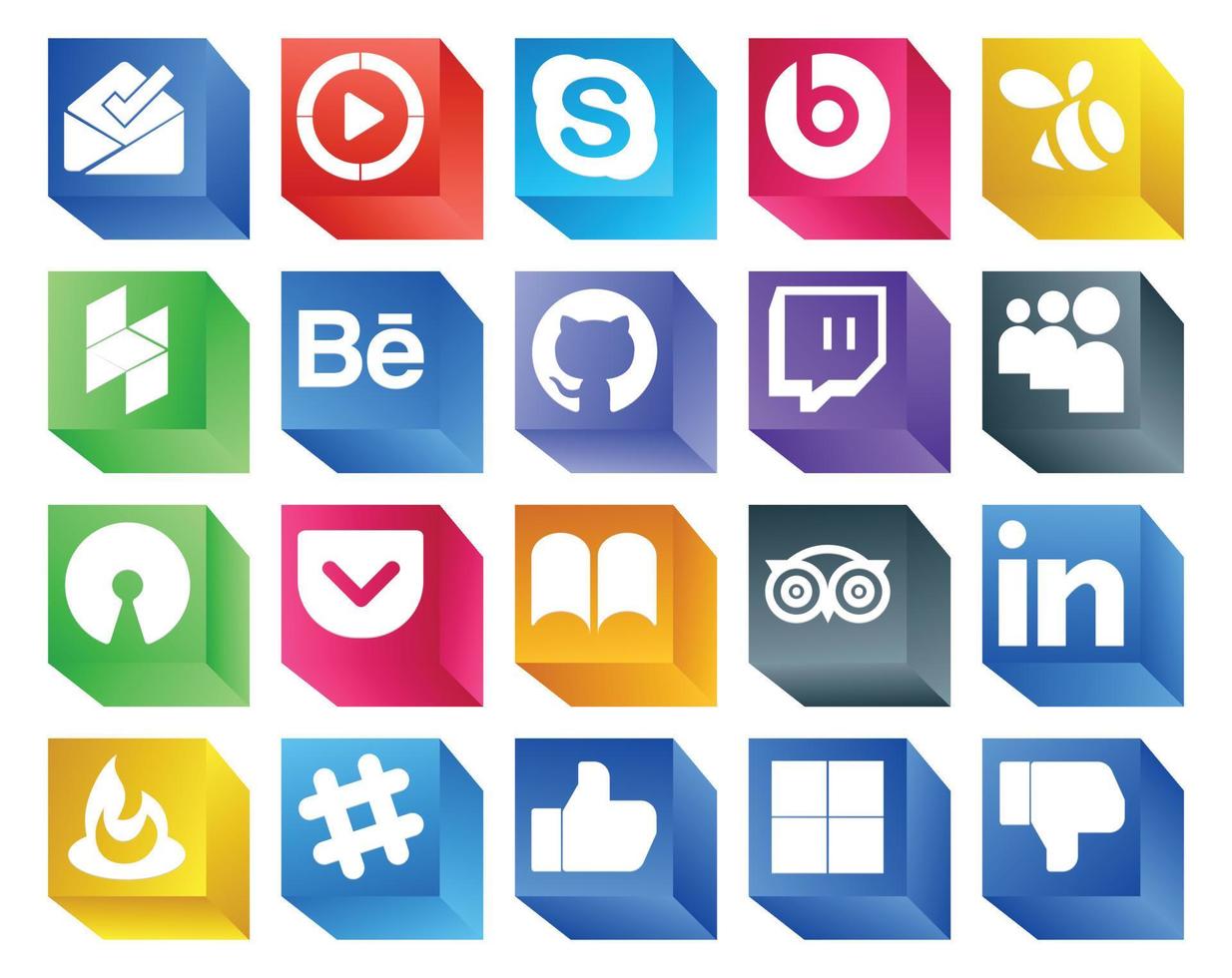 20 social medios de comunicación icono paquete incluso linkedin tripadvisor comportamiento ibooks abierto fuente vector