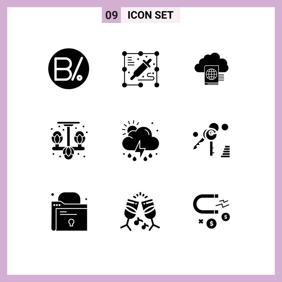 Set of 9 Modern UI Icons Symbols Signs for sun cloud reading hanger living Editable Vector Design Elements