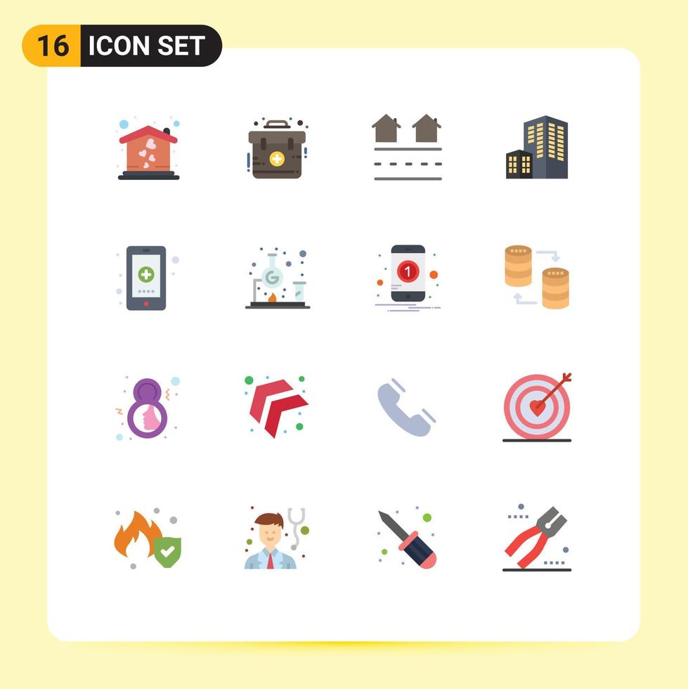 User Interface Pack of 16 Basic Flat Colors of hospital app houses construction architecture Editable Pack of Creative Vector Design Elements