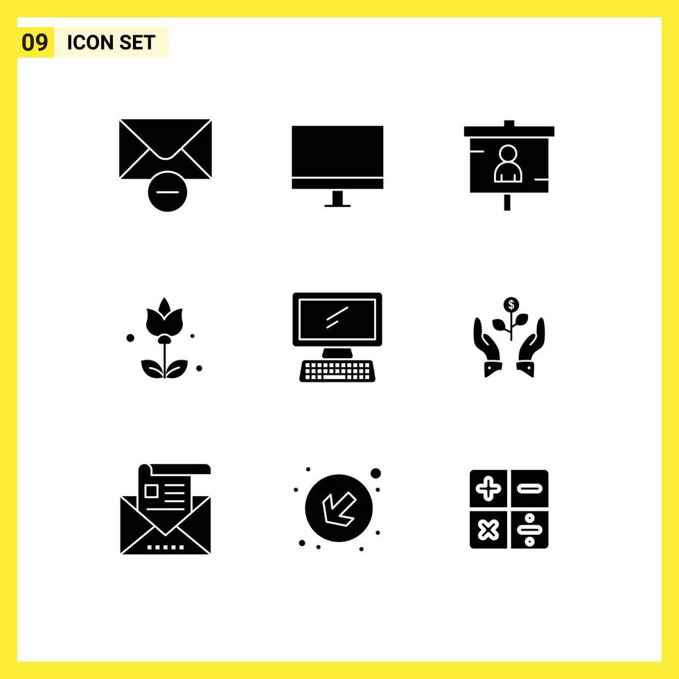 Stock Vector Icon Pack of 9 Line Signs and Symbols for monitor present business flowers seo Editable Vector Design Elements