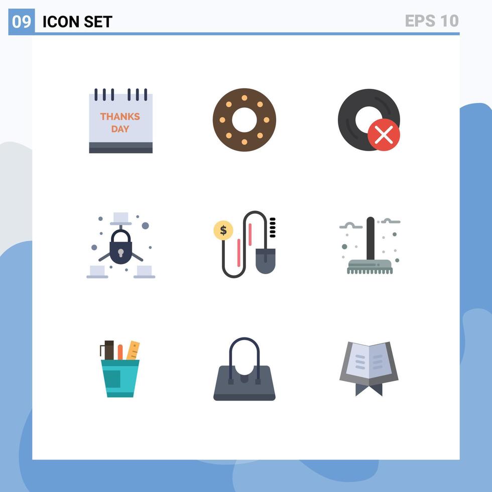 Mobile Interface Flat Color Set of 9 Pictograms of mouse net computers internet hardware Editable Vector Design Elements