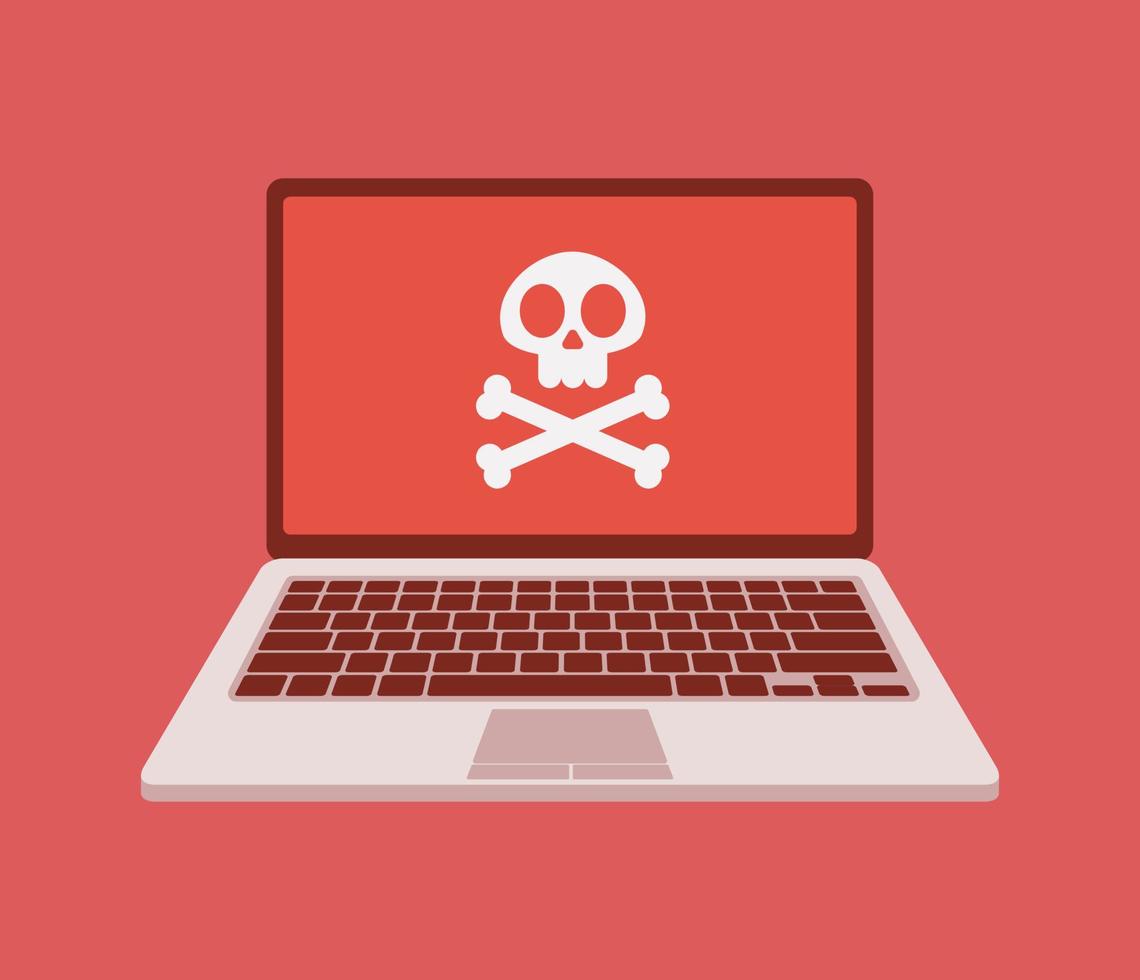 Vector illustration of Laptop system error warning. Virus attention. Hacker attack and web security vector concept, phishing scam. Network and internet security.