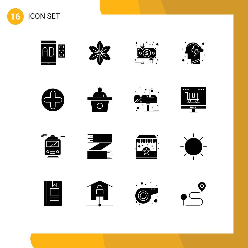 Pictogram Set of 16 Simple Solid Glyphs of mind head spring cloud dollar Editable Vector Design Elements