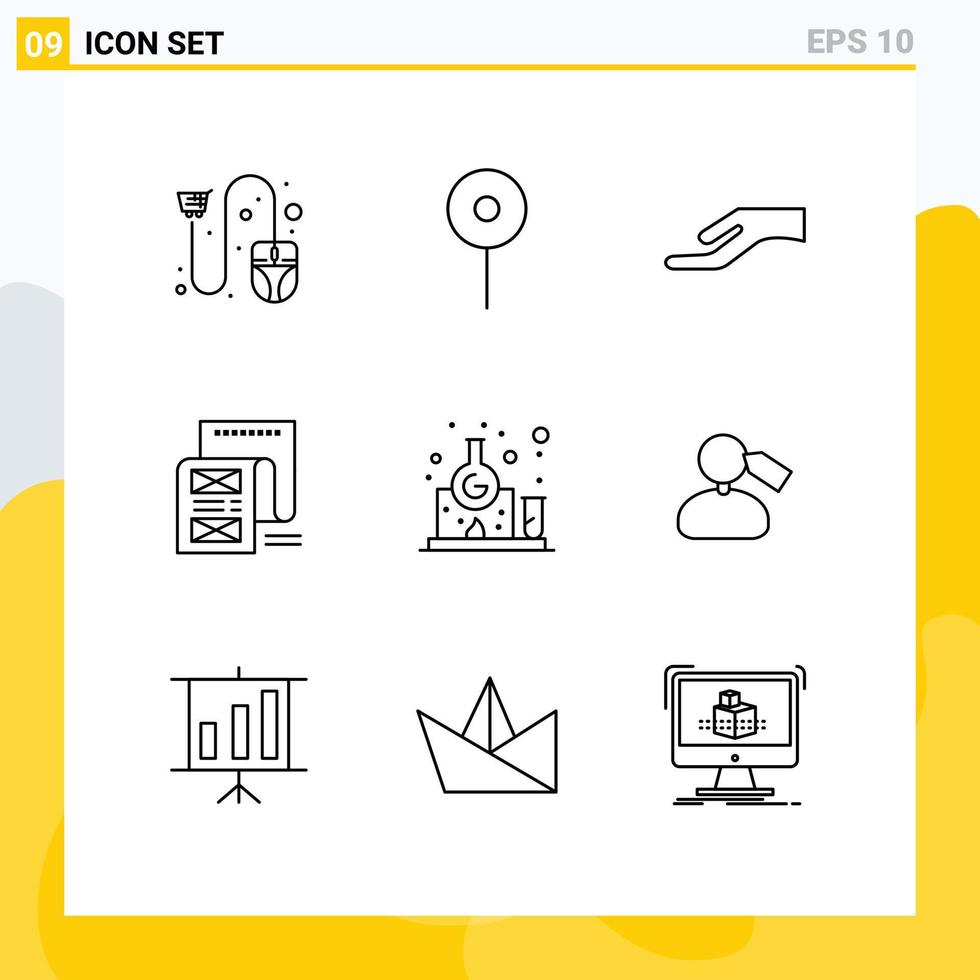 Stock Vector Icon Pack of 9 Line Signs and Symbols for laboratory attachment alms message file Editable Vector Design Elements