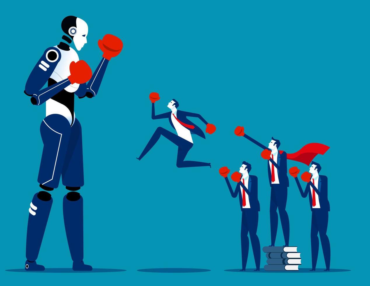 Human team fighting Artificial Intelligence. Concept business human vs robot vector illustration