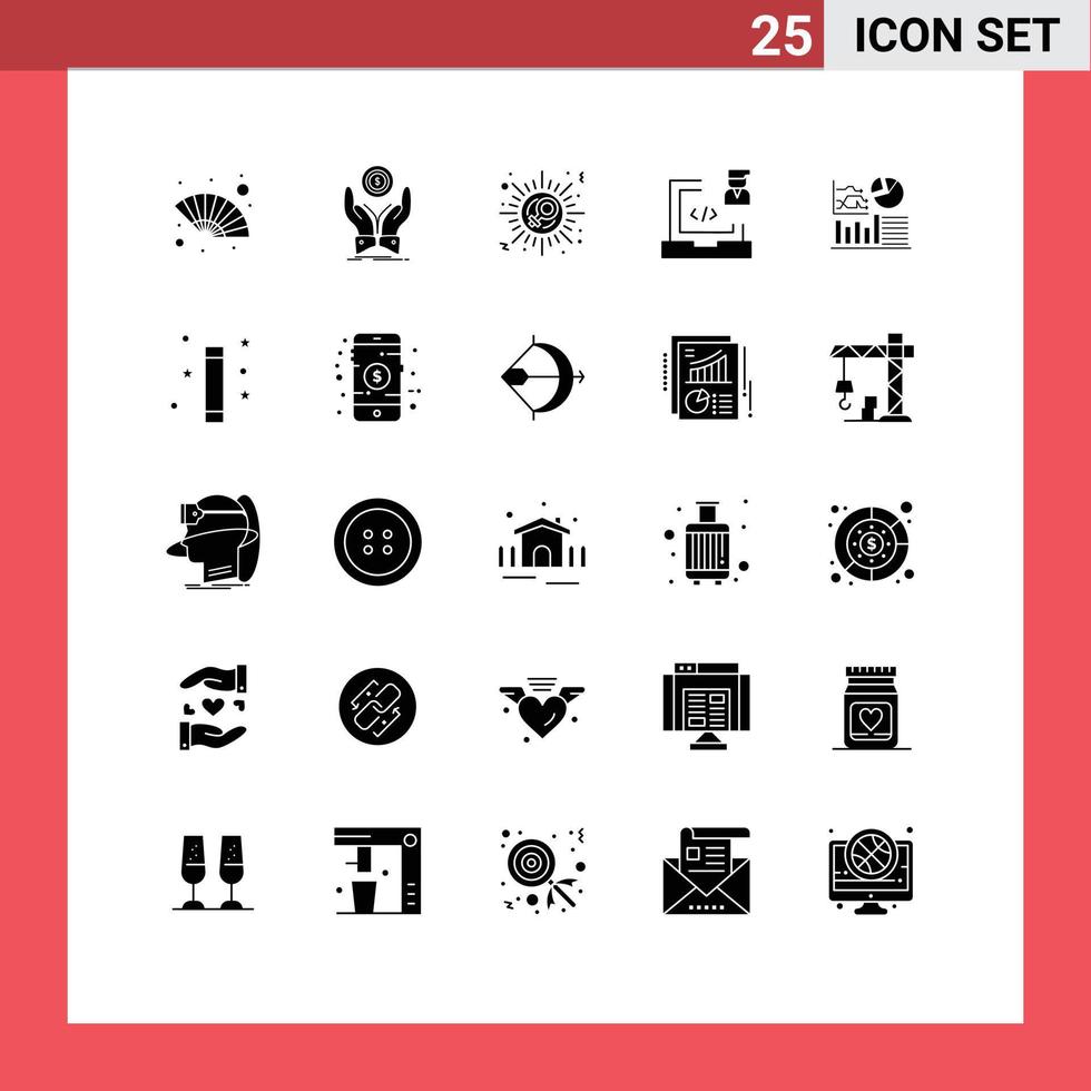 Set of 25 Vector Solid Glyphs on Grid for programmer development income develop celebrate Editable Vector Design Elements