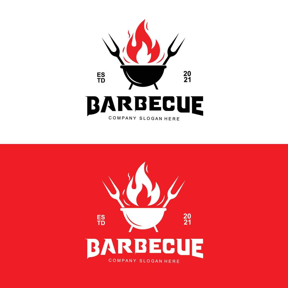 Barbeque Grill Logo, Grilled Food Vector, Design Suitable For Restaurant, Grill Shop, Smoked Meat vector