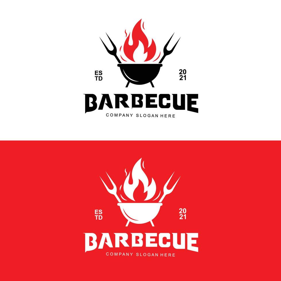 logotipo de barbacoa, vector de comida a la parrilla, diseño adecuado para restaurante, parrillada, carne ahumada