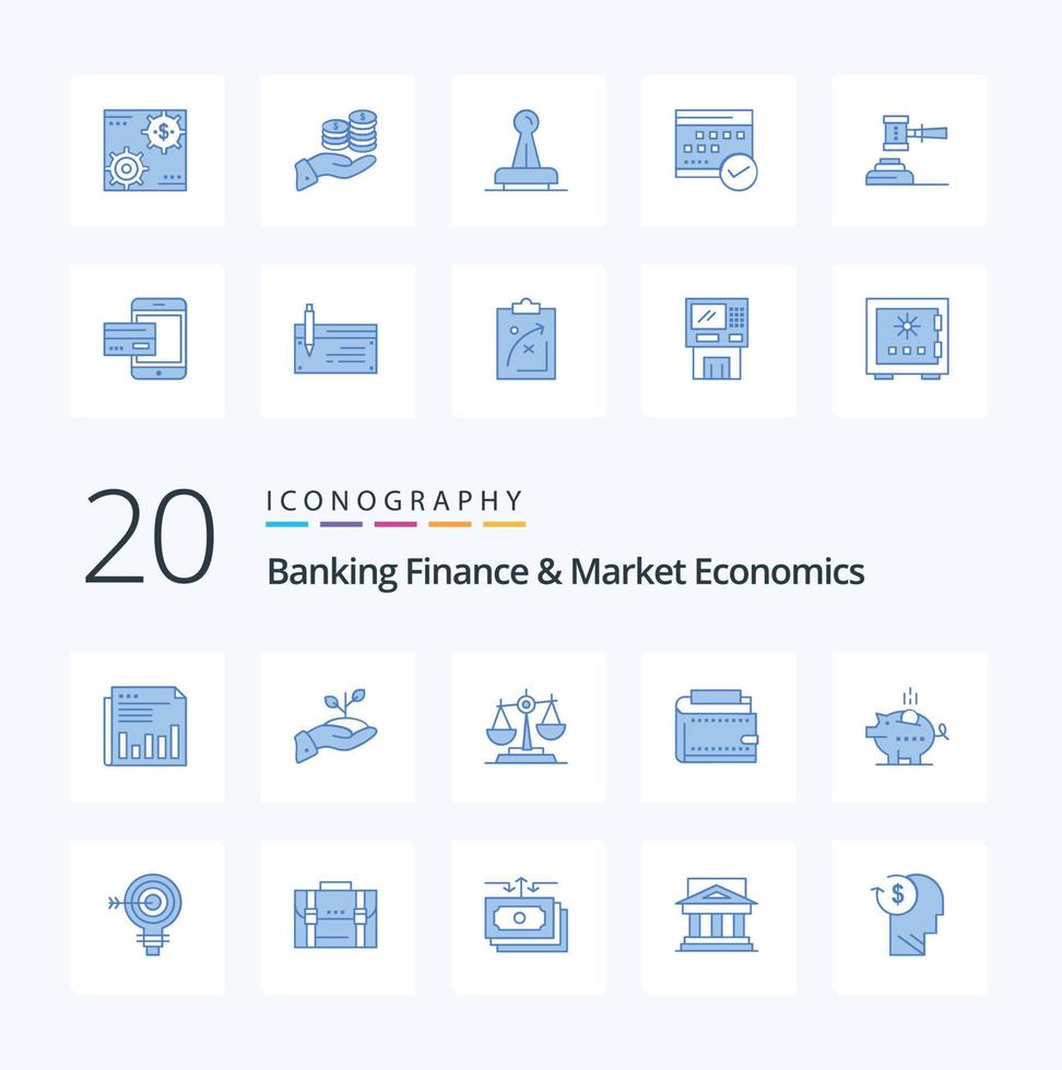 20 Banking Finance And Market Economics Blue Color icon Pack like justice court charity balance money vector