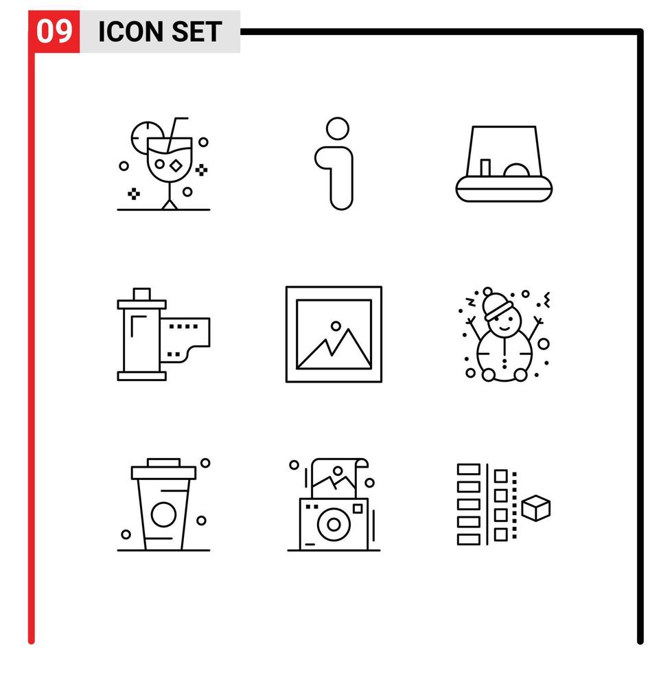 Pictogram Set of 9 Simple Outlines of photo movie interface hollywood devices Editable Vector Design Elements