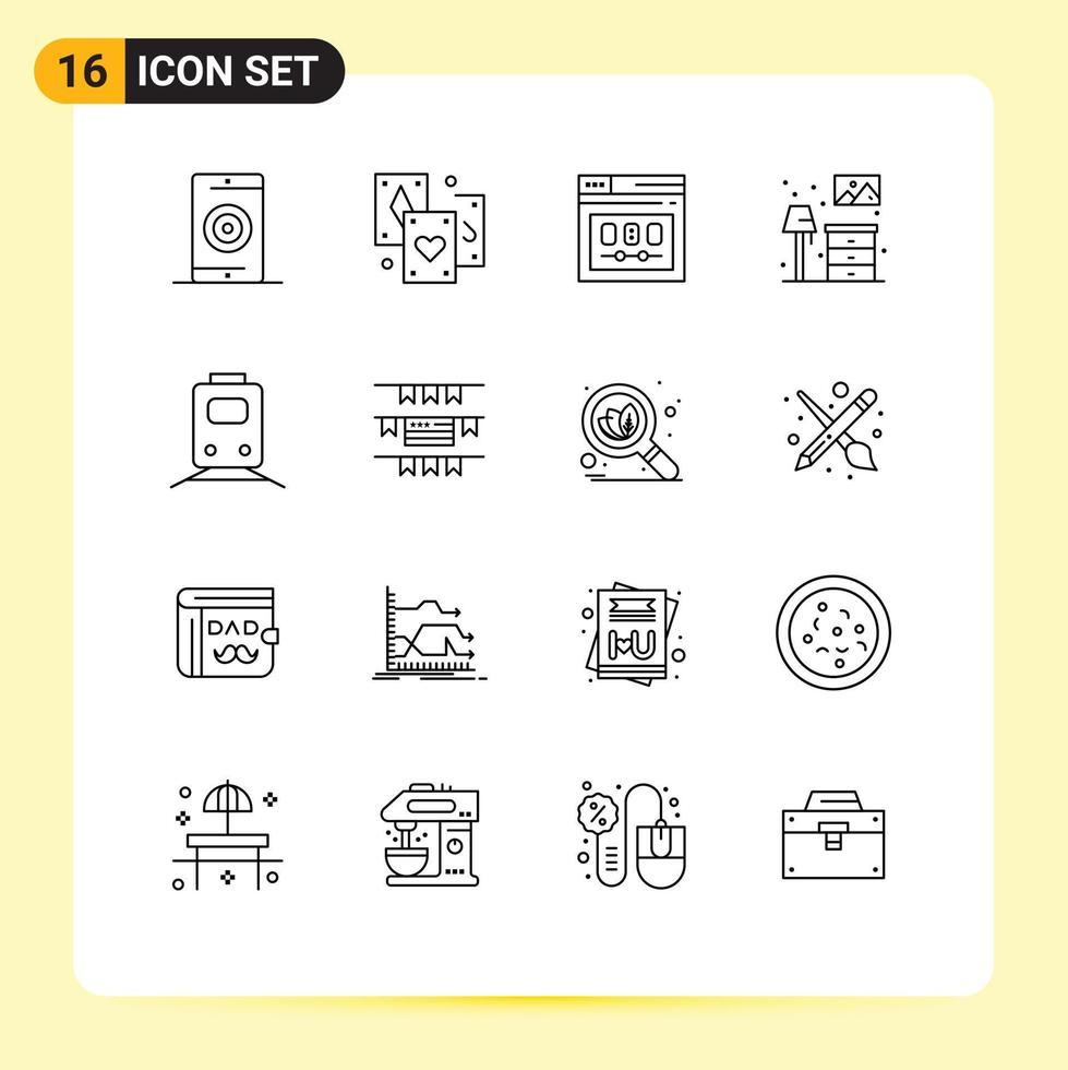 Pack of 16 Modern Outlines Signs and Symbols for Web Print Media such as lump living tarot home web Editable Vector Design Elements