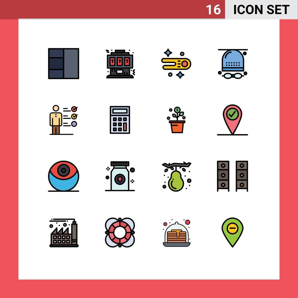 Universal Icon Symbols Group of 16 Modern Flat Color Filled Lines of job skills professional skills comet hat game Editable Creative Vector Design Elements