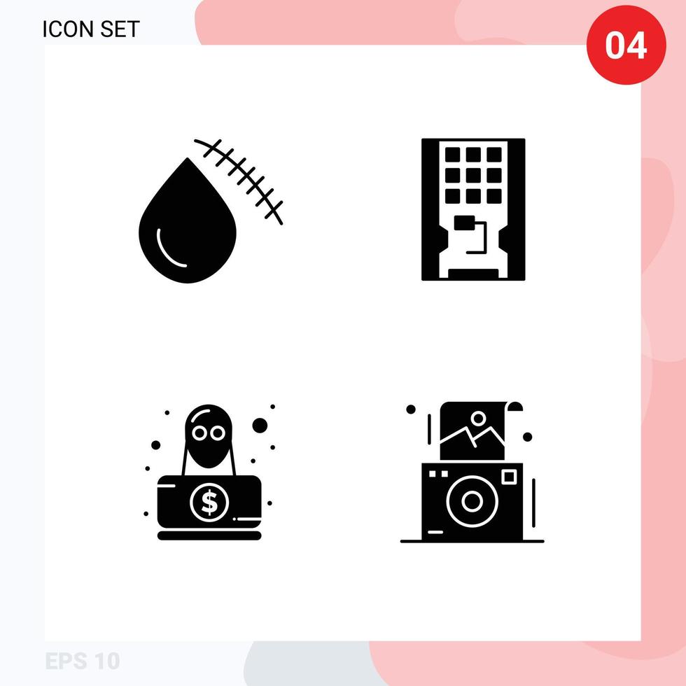 Group of 4 Modern Solid Glyphs Set for bleeding ssd injury drive hacker Editable Vector Design Elements