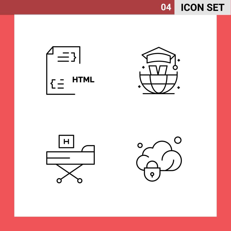 4 Universal Line Signs Symbols of coding disease file education form Editable Vector Design Elements