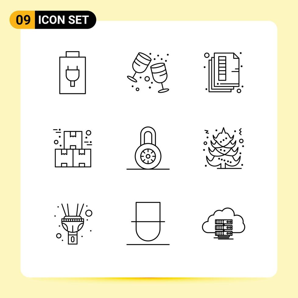 9 Thematic Vector Outlines and Editable Symbols of lock product page industry box Editable Vector Design Elements