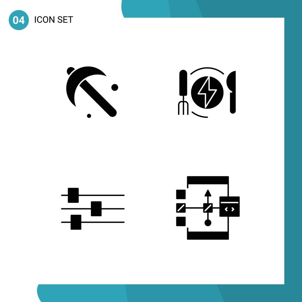 Group of 4 Modern Solid Glyphs Set for farming edit tool dinner app Editable Vector Design Elements