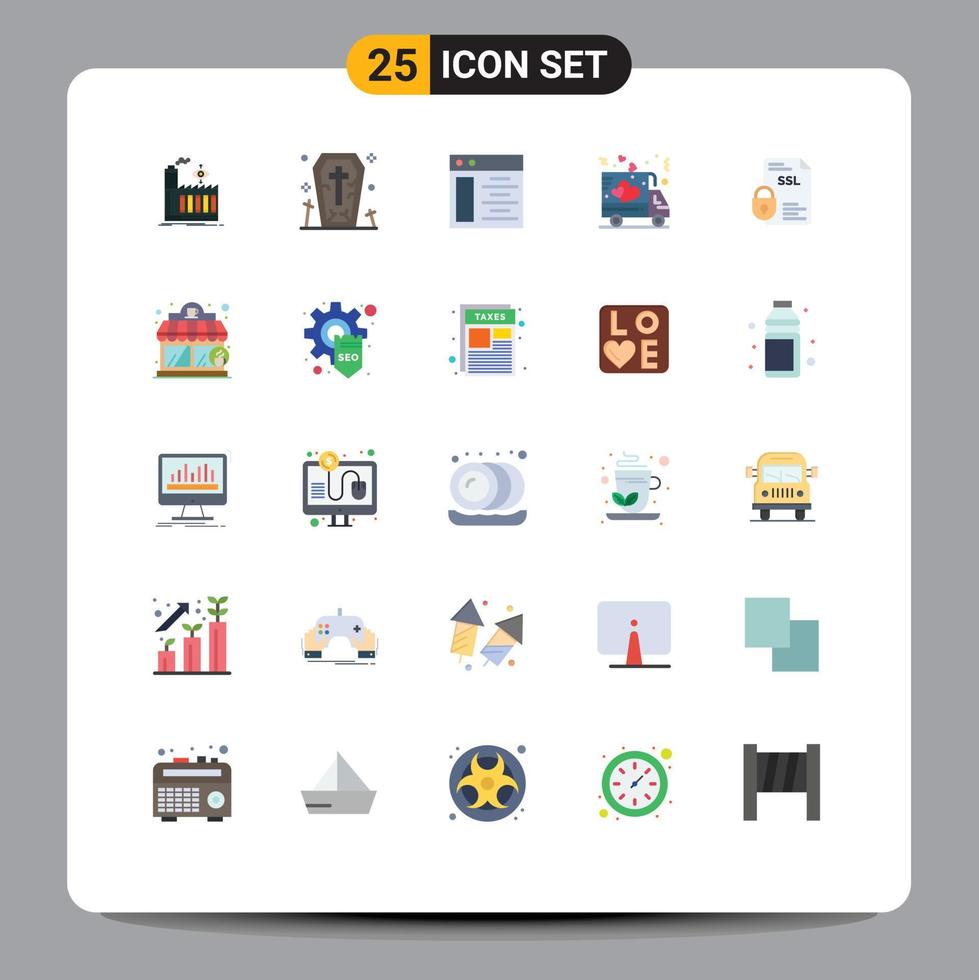 Modern Set of 25 Flat Colors Pictograph of document banking web truck love Editable Vector Design Elements