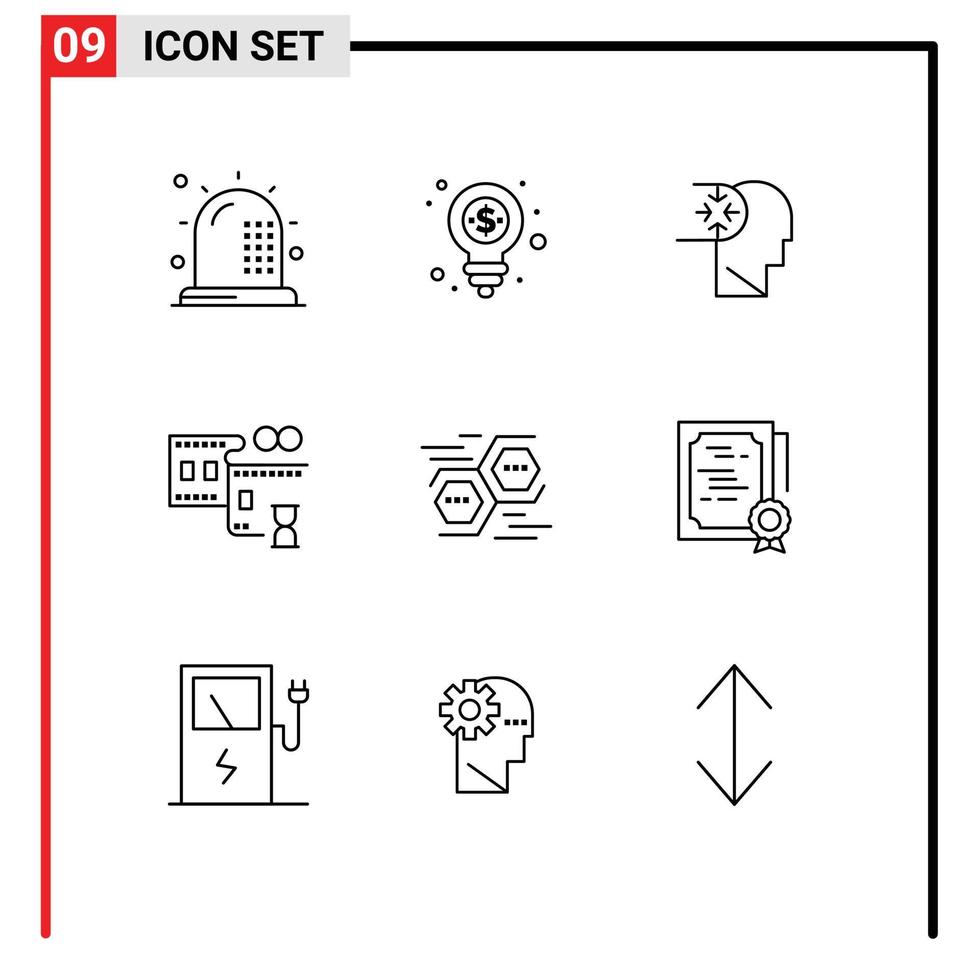 Set of 9 Modern UI Icons Symbols Signs for network movie reel shopping film stip head Editable Vector Design Elements