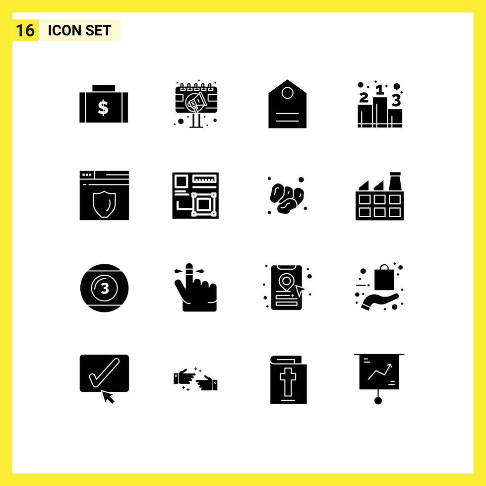 Pictogram Set of 16 Simple Solid Glyphs of web server rank billboard position tagline Editable Vector Design Elements